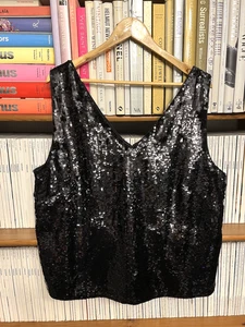 John Lewis Ladies 18 Top Blouse Black Sequin Formal Party Boxy Sparkly Lurex - Picture 1 of 6