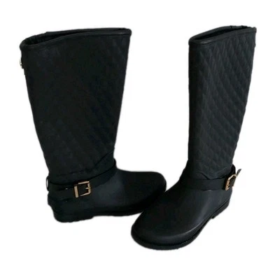 Botas de Lluvia GUESS Negras Acolchadas de Goma Hebilla Dorada Altas Impermeables Talla 6 Foto 1 de 4