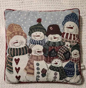 Cuscino arazzo Riverdale vintage, rosso, mazzo di pupazzi di neve 15 x 15 pollici USA inverno - Foto 1 di 7