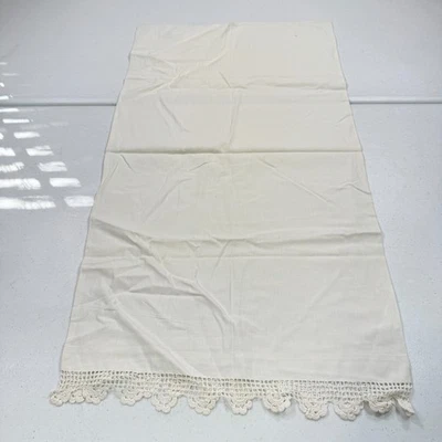 vintage pillowcase standard solid beige cotton crochet lace primitive rustic - Image 1 of 4