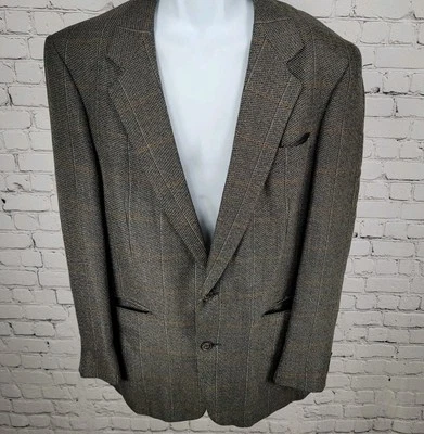 Abrigo Deportivo De Colección Henry Grethel Marrón Ventana Tweed 2 Botones Hecho en EE. UU. Talla 42L Foto 1 de 4