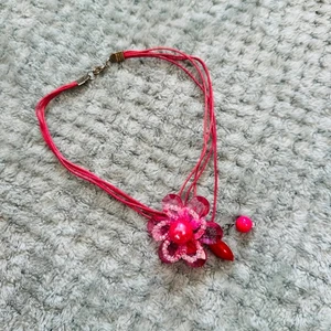 Vintage Retro Y2K hellrosa Perlen Blume Halsband Halskette entzückend mädchenhafte Fee - Bild 1 von 2