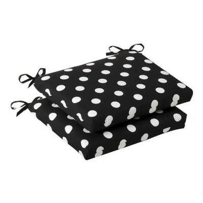  Paquete de cojines de asiento de esquina cuadrados negros a lunares exteriores/interiores, 18,5" x 16" Foto 1 de 4