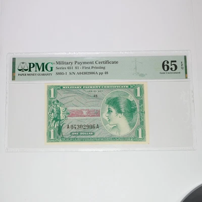 PMG Gem UNC65 EPQ 25c Cent Military Payment Certificate 651 MPC #57225F - Image 1 of 3