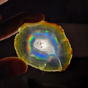56.95 Ct Gorgeous Rainbow Iris Agate Slice Top Quality Indonesia Iris Agate Slab - Picture 1 of 6