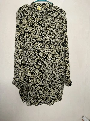 Equipment Black & Yellow Ivory Long Sleeve Floral Silk Freda Dress Women’s XL - Image 1 of 4