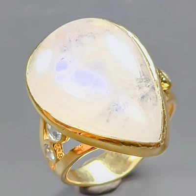 Anillo de piedra lunar natural hecho a mano de 18 quilates + plata de ley 925 talla 8/R4431938 Foto 1 de 4