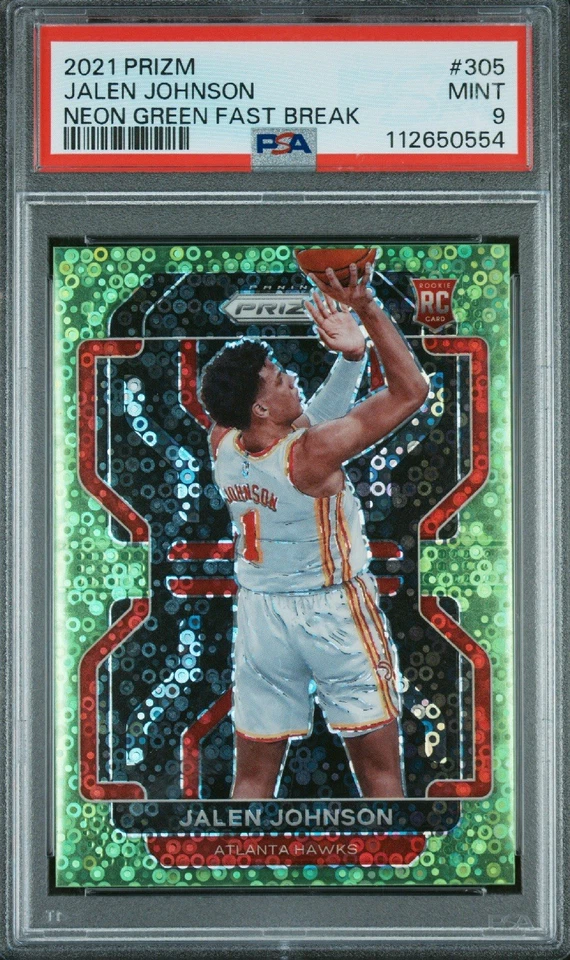 Jalen Johnson RC /5  #305 PSA 9 MINT 2021 Prizm Basketball Rookie Neon Green  - Bild 1 von 1