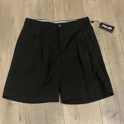 Pantalones Cortos de Golf Ping Chapman Plisados Frontales Negros Blancos Rendimiento Hombres Talla 32 Foto 1 de 4