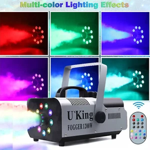 Máquina de niebla U`King 1200W RGB 9 LED luz de escenario fiesta disco show Halloween - Imagen 1 de 9