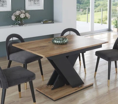 Modern Dining Table Extendable 120-160cm Oak Effect Tavolo 03 MDF - Image 1 of 4