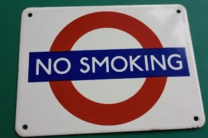 Vtg Enamel London Underground Railway Tube Sign "No Smoking" 12.5x9.5cm 5x3.5" - Picture 1 of 8