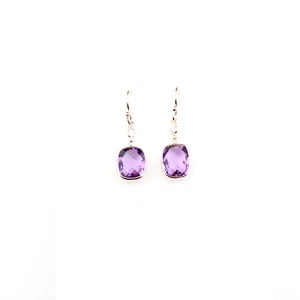 Genuine Amethyst, Diamond French Wire Drop Earrings Set In 14k Rose Gold - Picture 1 of 2