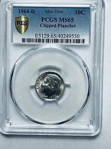 1964-D Roosevelt Silver Dime PCGS MS65 Mint Error Clipped Planchet Gold Shield - Picture 1 of 12