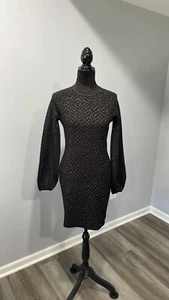 White House Black Market size XS petite jacquard sweater dress black silver NEW - Picture 1 of 14