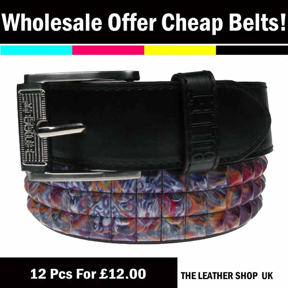 Wholesale Offer Lot Of Dozen Mix 12 Pcs UK Pyramid Studded Fashion Belt PF20