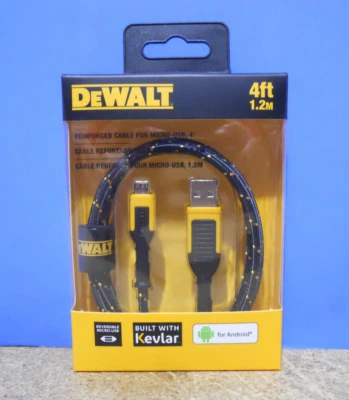 DeWALT Reversible Micro USB to USB-A Kevlar Reinforced Durable Braided Cable 4Ft - Image 1 of 3