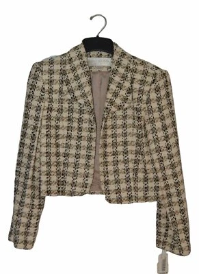 Blazer Doncaster Bolero Recortado Mujer Talla 8 Seda Negro Marfil Tejido Taupe  Foto 1 de 4