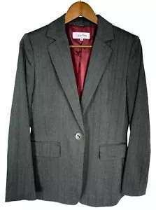 Calvin Klein Jacket Womens size 4 Grey Single Breasted Herringbone Career Blazer - Picture 1 of 8