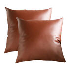 2pc Faux Leather Cushion Covers Throw Pillowcase Sofa Home Decor Solid Color