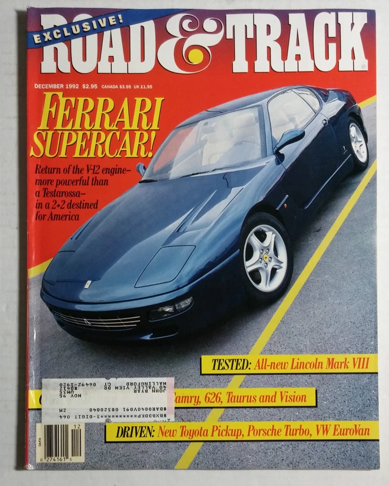 ROAD & TRACK CAR MAGAZINE 1992 DECEMBER FERRARI V12 TESTAROSSA Foto 1 de 1
