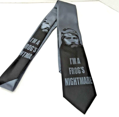 Corbata de cuello Duck Dynasty Jase Robertson I'm a Frog's Nightmare gris negra en punta Foto 1 de 4