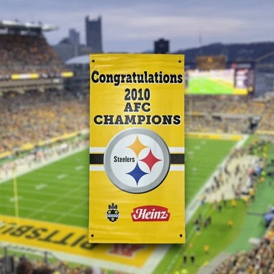 2010 AFC Champions 36 x 71 Pittsburgh Steelers Stadium Hienz Field Banner - Image 1 of 3