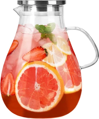 Glass Pitcher with Lid,1 Gallon Glass Water Pitcher Hot/Cold Water Jug, Juice an - Image 1 of 4