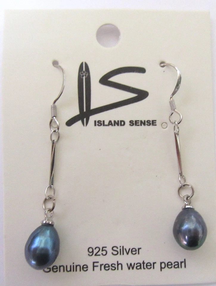 Pendientes de perlas de agua dulce de plata de ley - 1 hebra perla oscura - púrpura azulado Foto 1 de 1