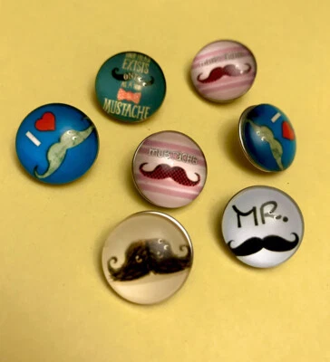 Metal Mustache Buttons 7 Piece lot for Crafts, Clothes - Image 1 of 2