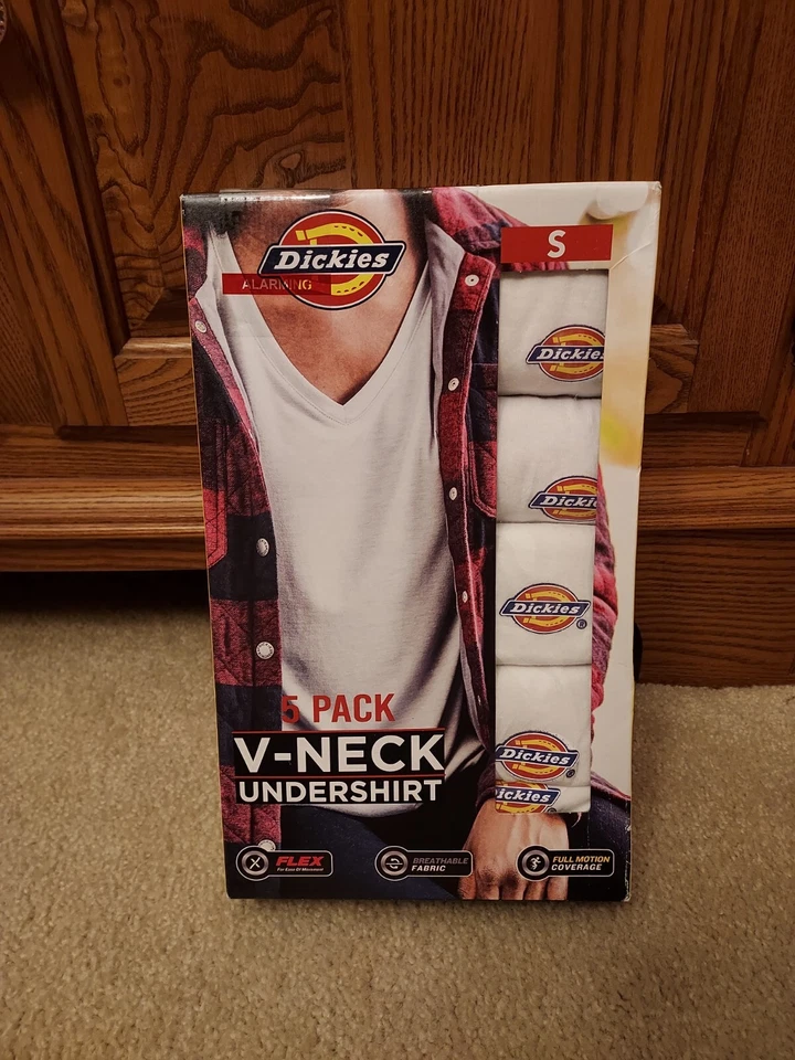 Dickies 5 Pack V-Neck Undershirt T Shirt Men’s Small 34-36” White 100 Cotton
