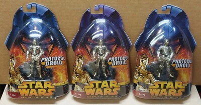 Star Wars ROTS C-3PO #18 azul púrpura y Hasbro 2005 Reino Unido 3,75" variante sin usar, en caja extranjera Foto 1 de 4