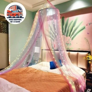 Dosel de cama con luces para niñas, cortinas con dosel de cuna de princesa NUEVO - Picture 1 of 8
