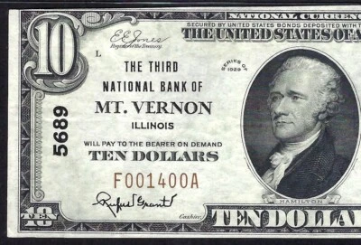 🇺🇸 IL  1929 $10 ♚♚MOUNT VERNON, ILLINOIS♚♚ THE THIRD NB  PMG EXTRE FINE 40 EPQ - Image 1 of 3