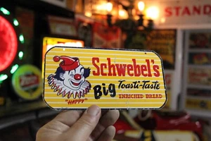 RARO LETRERO DE METAL PINTADO PAN ENRIQUECIDO GRANDE DE SCHWEBEL AÑOS 50 FELIZ PAYASO CIRCO - Imagen 1 de 10