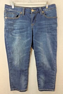 Seven7 Womens 10 Distressed Denim Blue Capri Jeans - Picture 1 of 12