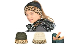 CC Messy Bun Animal Print Beanie CC Handschuhe Pferdeschwanz Beanie - Bild 1 von 4