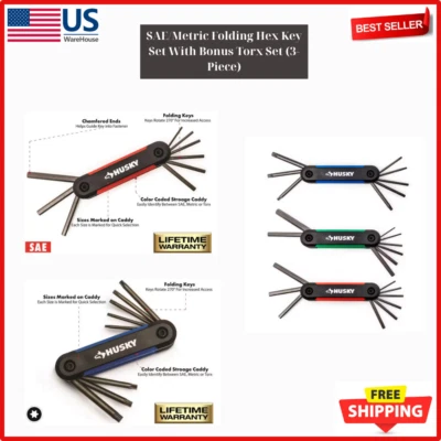 Portable 3 PIECES SAE/Metric Folding Hex Key Set with Bonus Torx Multicolor Set - Image 1 of 4