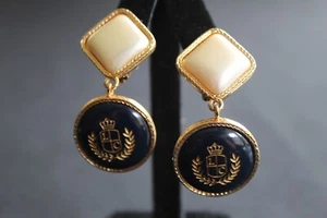Liz Claiborne Coat of Arms Vintage Clip Earrings - Picture 1 of 8
