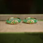 1PC 925 Silver Natural Jade Rings for Women Green Amulet Carved Jewelry Stone