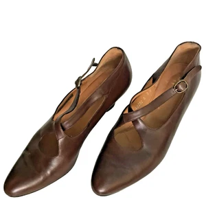 Ralph Lauren Rare Vintage 1980 Cross Strap Buckle Heeled Brown Leather Sz 8B - Picture 1 of 15