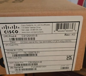Cisco Catalyst 9120AX C9120AXI-B Cisco Wi-Fi 6 Wireless Access Point- New Sealed - Afbeelding 1 van 3