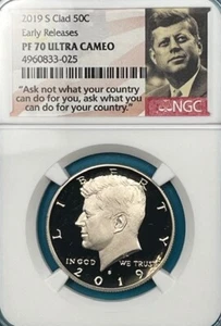 2019-S Kennedy Clad Half Dollar 50c NGC PF70 Ultra Cam Early Releases JFK Label - Bild 1 von 4
