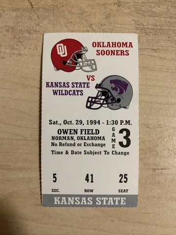 1994 Oklahoma Sooners Football Ticket Stub  Kansas State Wildcats Norman OU KSU Cover