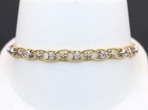 $4650 Simon G 18K Yellow White Gold Bezel Set Round Diamond Twist 7.5'' Bracelet - Picture 1 of 10