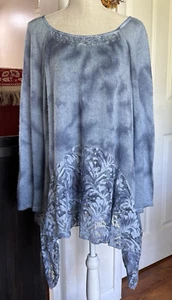 Belle France Tunic Top Sz XL Mohair Blend Lagenlook Lace Shark Bite Lined Italy - Picture 1 of 11