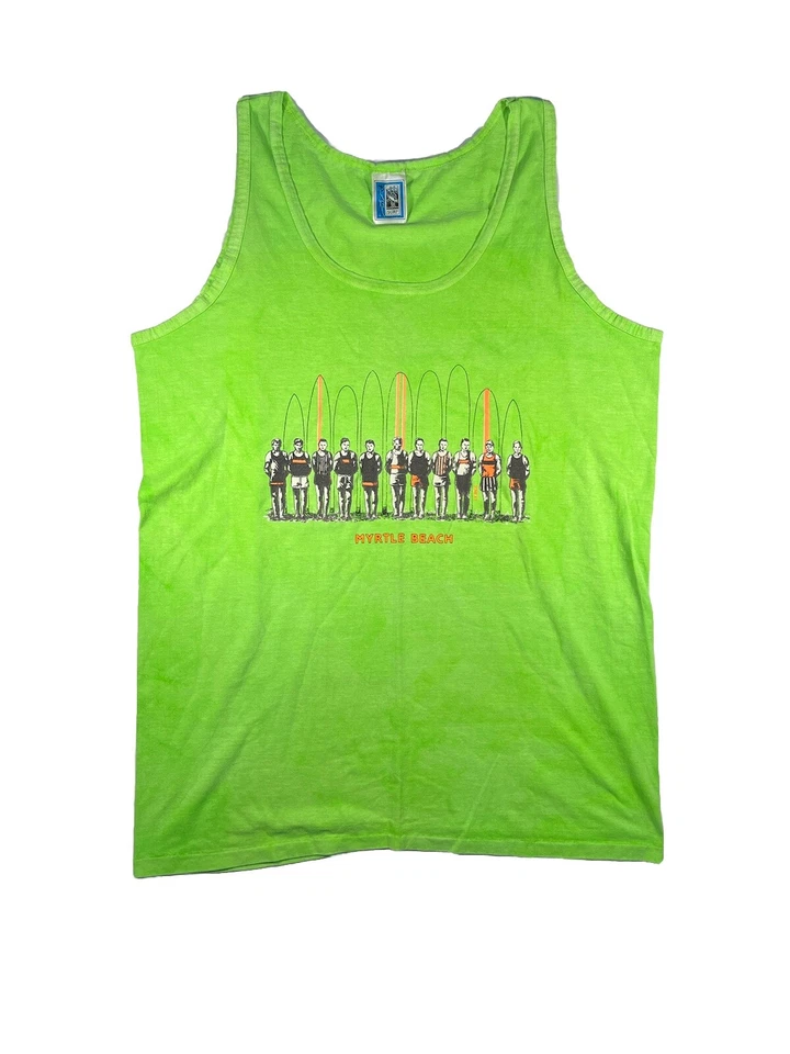 Camiseta sin mangas vintage años 80 Myrtle Beach verde lima camisa puntada única playa hipster Foto 1 de 4
