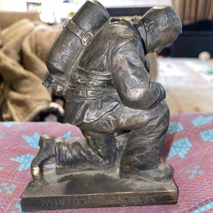 Praying Soldier/Fireman 5 inch Bronze Resin Stone Table Top Roman 12:12 - Picture 1 of 6