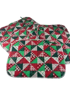 Christmas Set 4 Quilted Patchwork Placemats Red Green Reversible Holiday - Picture 1 of 7