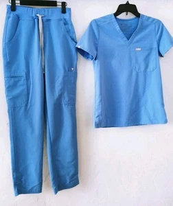NEW Figs Srub Set High Waist Yola Pants Size XS & Catrina Slim Top Sz XXS Blue - Picture 1 of 3